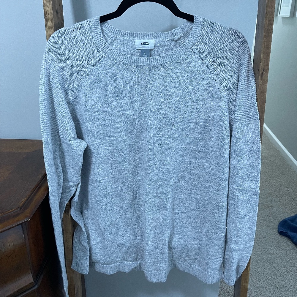 Old Navy grey sweater with slightly open knit shoulders